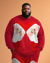 Big & Tall Men's Santa Claus Cartoon Graffiti Print Long Sleeve T-Shirt Pants Set