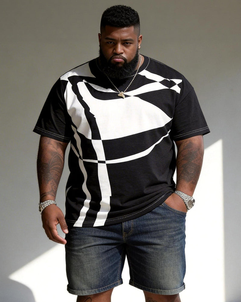Big & Tall Men's Abstract Line Art Print Round Neck Short Sleeve Tee