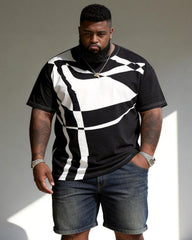 Big & Tall Men's Abstract Line Art Print Round Neck Short Sleeve Tee
