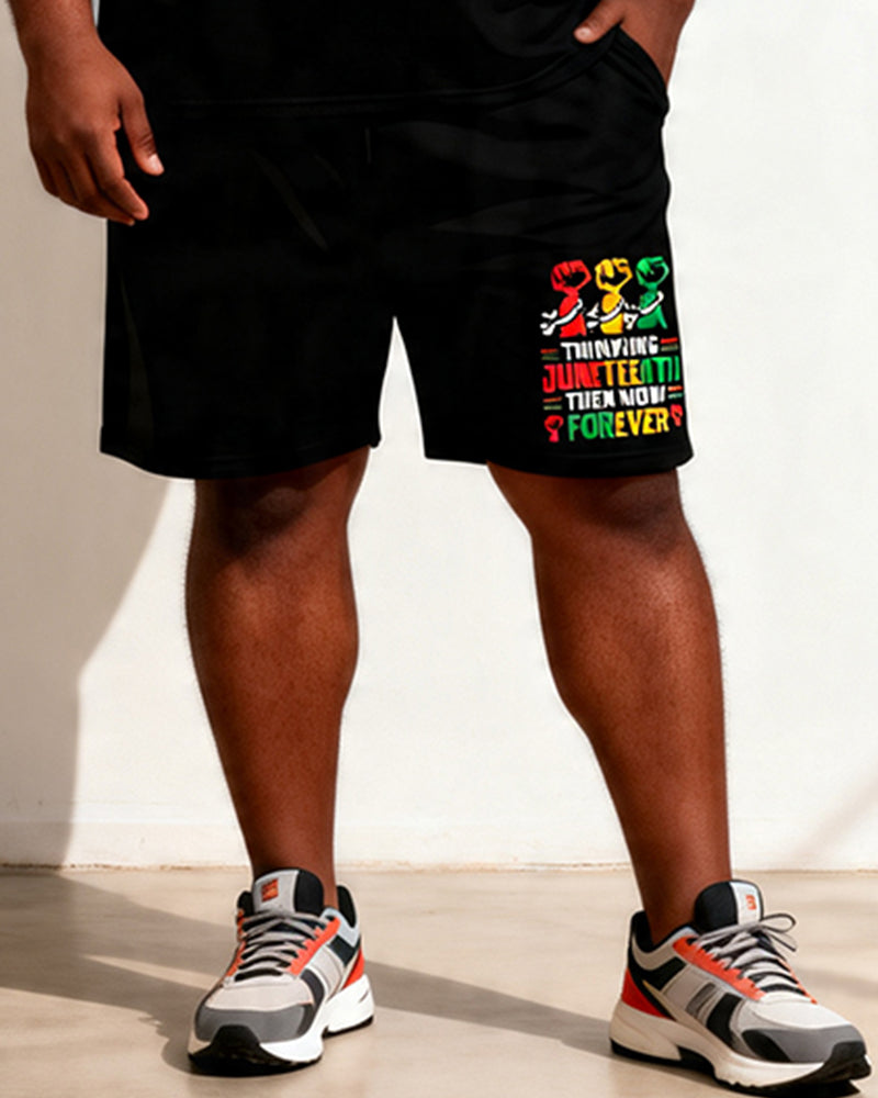 Big & Tall Men's Juneteenth Break Free Chain Fist Printed Crewneck Short Sleeve T-Shirt Shorts Set