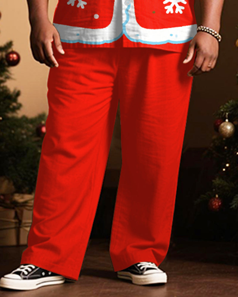 Big & Tall Men's Santa Claus Cosplay Printed Short Sleeve Shirt Trousers Suit