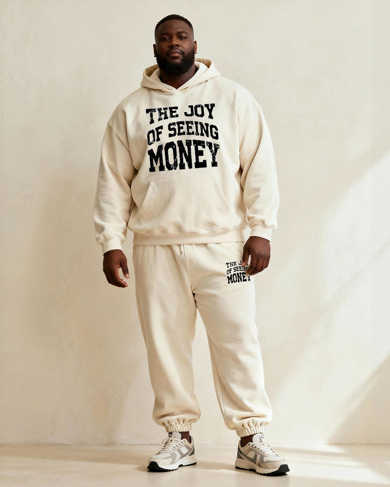 Big & Tall Men's Off-White "MONEY" Cartoon Print Hoodie Set