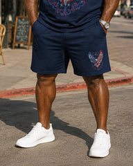 Big & Tall Men's American Flag Eagle Print Crewneck Short Sleeve T-Shirt Shorts Set