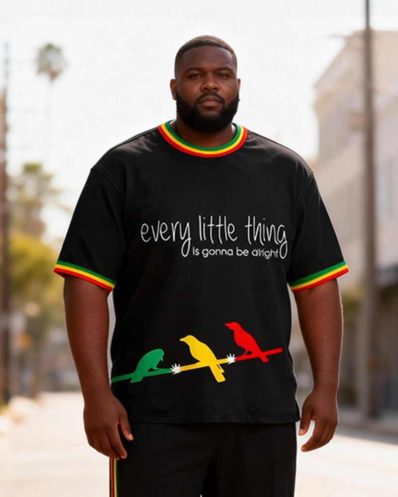 Big & Tall Men's Three Little Birds Reggae Slogan Printed T-Shirt Pants Set