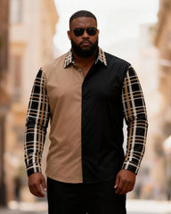 Big & Tall Men's Khaki Black Contrast Check Print Long Sleeve Shirt Trousers Set