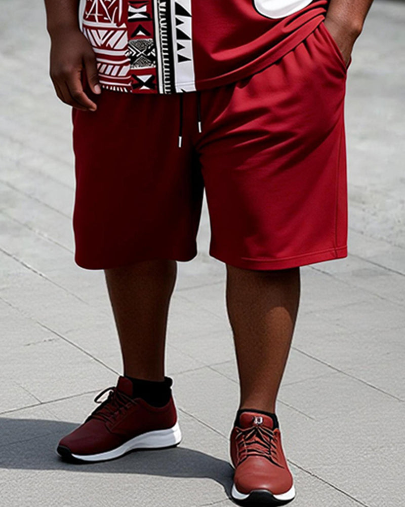 Big & Tall Men's Stitching Side Face Abstract Ethnic Style Printing Crewneck Short Sleeve T-shirt Shorts Set
