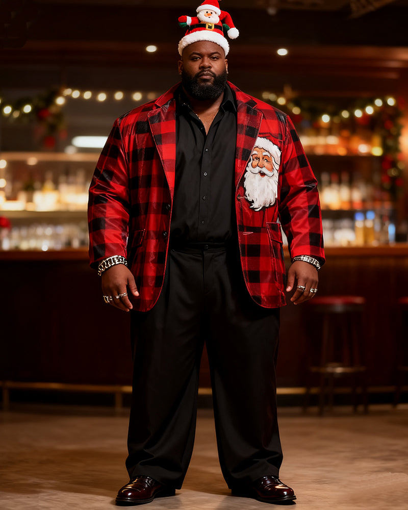 Big & Tall Men's Christmas Red And Black Plaid Print Suit