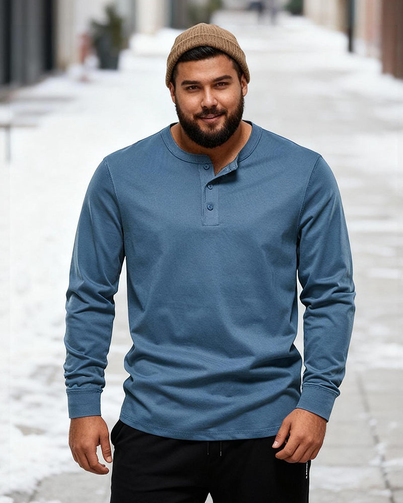 Big & Tall Men's Henry Neck/Round Neck Long Sleeve T-Shirt Base Top XS-5XL