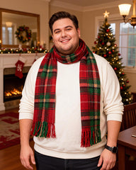 Autumn And Winter Christmas Red And Green Plaid Tassel Scarf Shawl