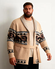 Big & Tall Men's Retro Mid-length Aztec Jacquard Cardigan Sweater Coat M-3XL