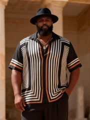 Big & Tall Men's Geometric Stripe Contrast Printed Short Sleeve Shirt Trousers Set