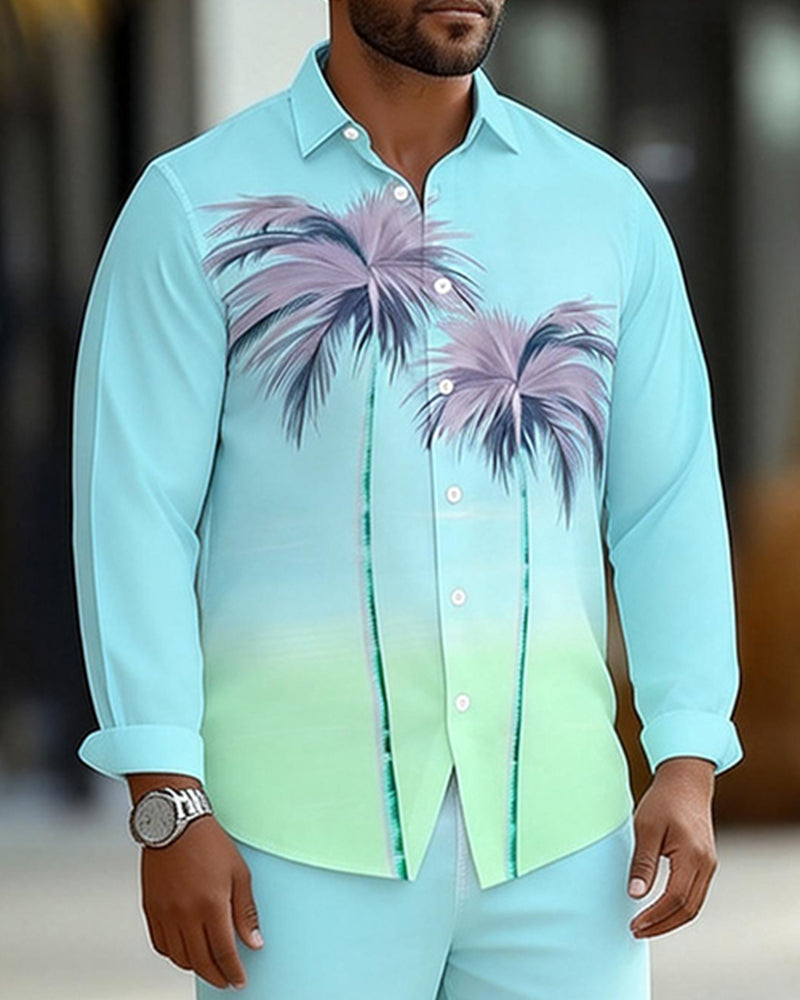 Big & Tall Men's Gradient Coconut Print Long Sleeve Shirt Pants Set