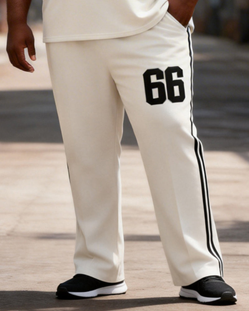 Big & Tall Men's White And Black Colorblock 66 Printed T-Shirt Pants Set
