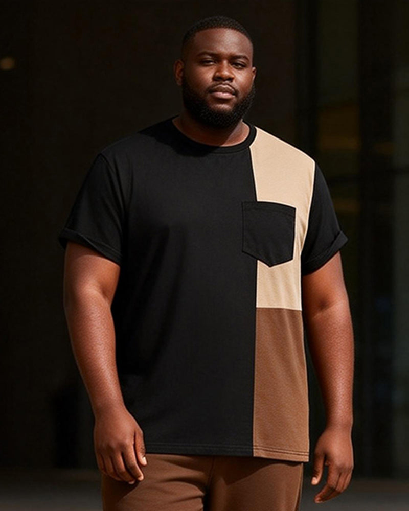 Big & Tall Men's Contrast Patchwork Printed T-Shirt Pants Set