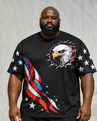 Big & Tall Men's American Flag Eagle Star Print Round Neck Short Sleeve T-Shirt Shorts Set