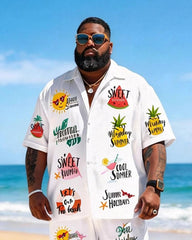 Big & Tall Men's Summer Vacation Theme Printed Short Sleeve Shirt Shorts Set