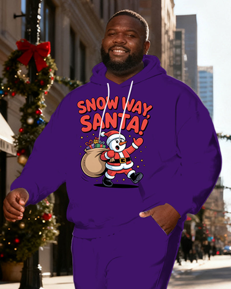 Big & Tall Men's Purple "SNOW WAY SANTA" Snowman Santa Claus Print Hoodie Set