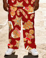 Big & Tall Men's Red Gingerbread Man Print T-Shirt Pants Set