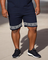 Big & Tall Men's Tibetan Lion Head Greek Print Crew Neck Short Sleeve T-shirt Shorts Set