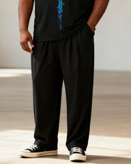 Big & Tall Men's Black Gold Blue Flame Totem Printed T-Shirt Pants Set