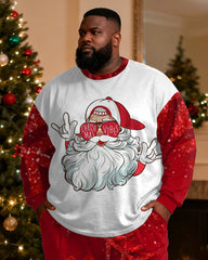 Big & Tall Men's Santa Claus Cartoon Graffiti Print Long Sleeve T-Shirt Pants Set