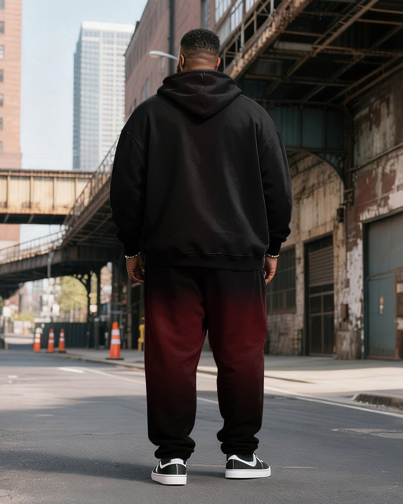 Big & Tall Men's Black And Red Gradient Respect Letter Print Hoodie Set