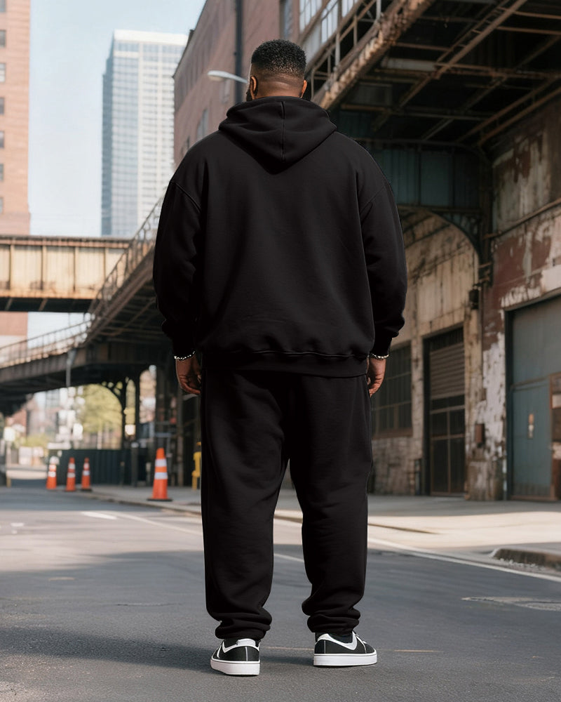 Big & Tall Men's Black And Red Digital "67" Gesture Printed Hoodie Set