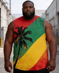 Big & Tall Men's Juneteenth Red Yellow Green Gradient Palm Tree Print Round Neck Sports Vest