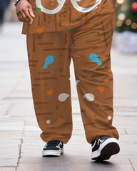Big & Tall Men's Christmas Gingerbread Man Cosplay Printed T-Shirt Trousers Suit