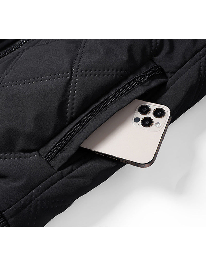 Big & Tall Men's Solid Color Vertical Neck Thickened Diamond Plaid Cotton Jacket M-5XL