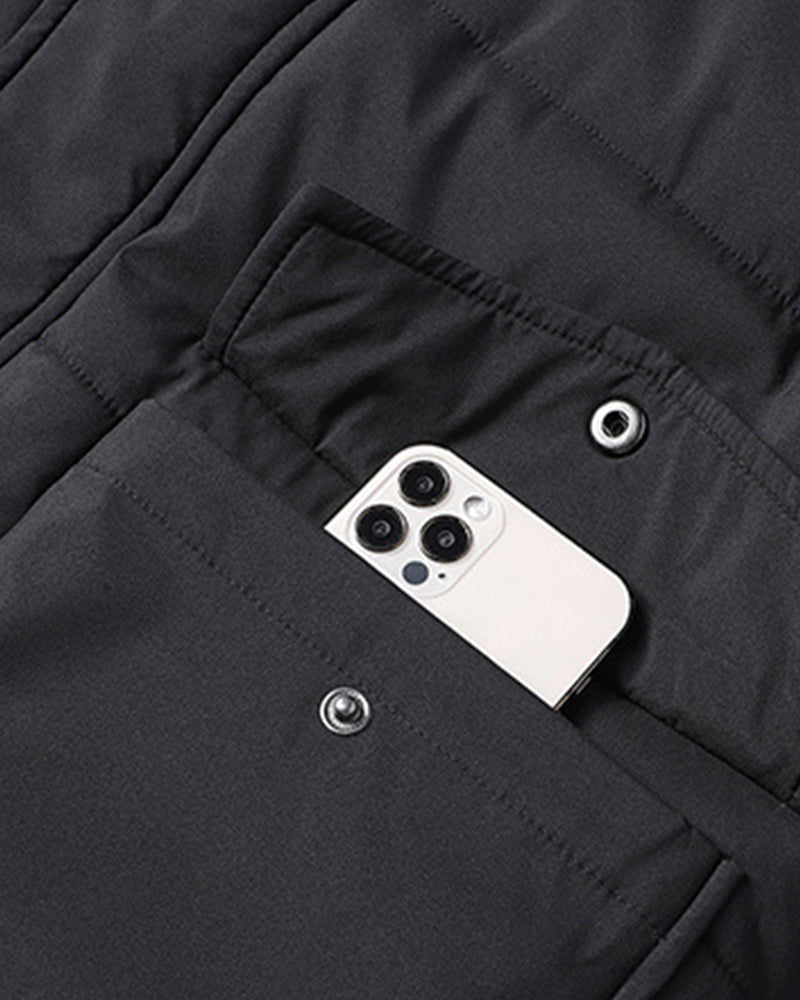 Big & Tall Men's Solid Color Padded Hooded Long Cotton-padded Jacket Coat M-8XL