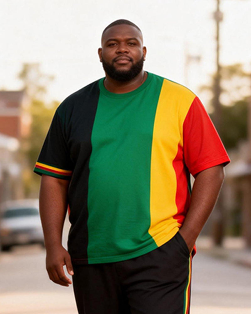 Big & Tall Men's Pan-African Four-Color Vertical Print T-Shirt Pants Set