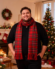 Autumn And Winter Christmas Red And Green Plaid Tassel Scarf Shawl