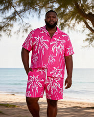 Big & Tall Men's Rose Red Coconut Printed Short Sleeve Shirt Shorts Set