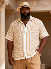 Big & Tall Men's Light Khakis Maze Print Short Sleeve Shirt Pants Set