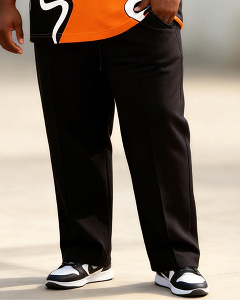 Big & Tall Men's Black And Orange Contrast King Wavy Print T-Shirt Pants Set