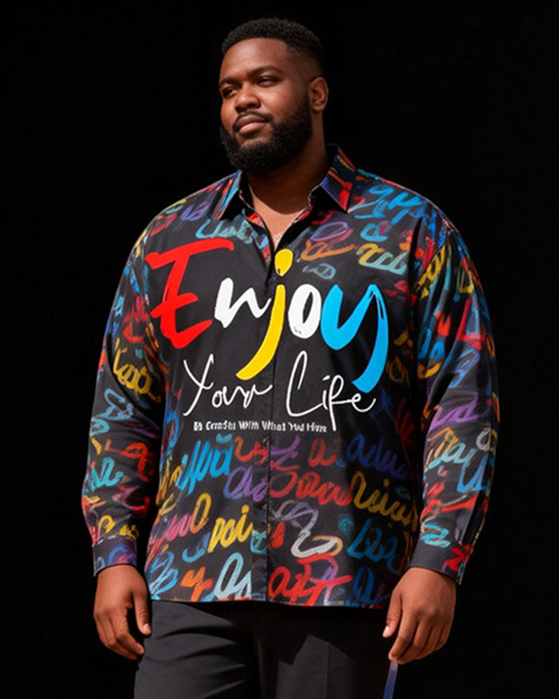 Big & Tall Men's Colorful Graffiti Letter Print Long Sleeve Shirt Pants Set