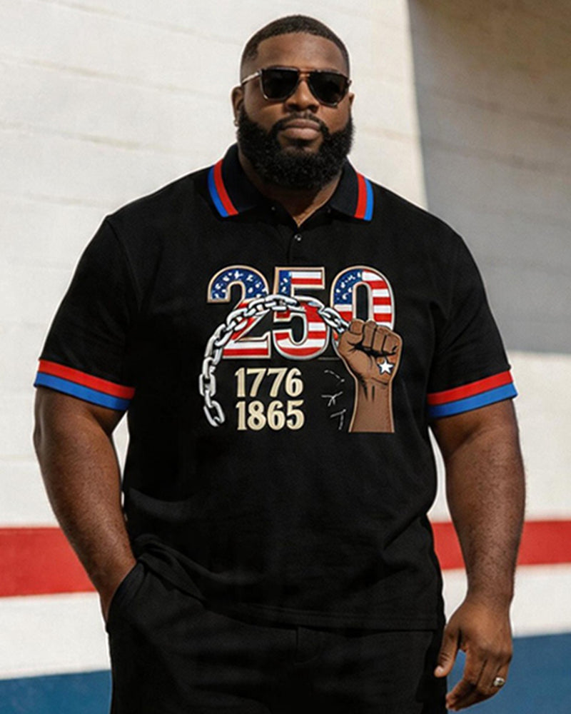 Big & Tall Men's 1776-1865 Break Free Chain Printed POLO Short Sleeve Shorts Set