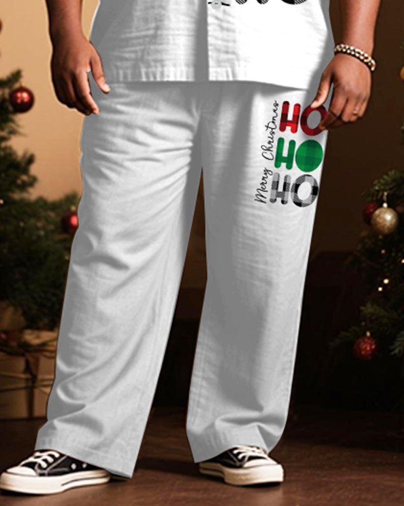 Big & Tall Men's Merry Christmas Letter Print Short Sleeve Shirt Trousers Suit