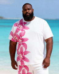 Big & Tall Men's Pink Side Print Round Neck Short Sleeve T-Shirt Shorts Set