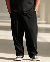 Big & Tall Men's Black And White V-shaped Tassel Ethnic Style Printed T-shirt Pants Set