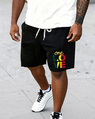 Big & Tall Men's "One Love" Reggae Color Matching Printed Crewneck Short Sleeve T-Shirt Shorts Set