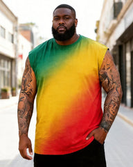 Big & Tall Men's Juneteenth Red Yellow Green Gradient Guitar Printed Round Neck Sports Vest