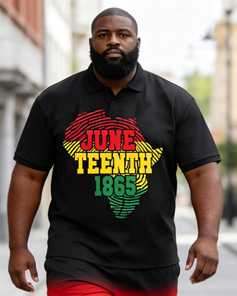 Big & Tall Men's Juneteenth Africa Map 1865 Print POLO Short Sleeve Shorts Set