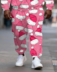 Big & Tall Men's Pink Christmas Hat Printed Crewneck Sweat Set