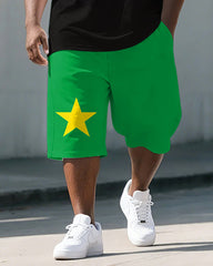 Big & Tall Men's Juneteenth Flag Reggae Color Print POLO Short Sleeve Shorts Set