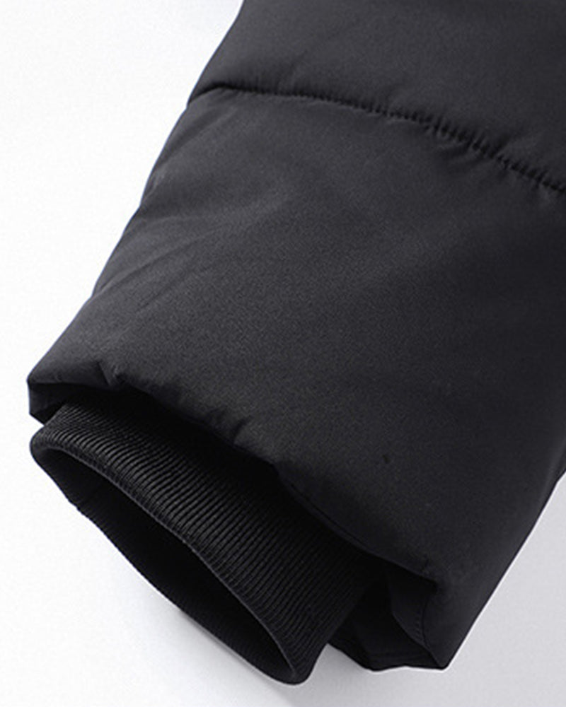 Big & Tall Men's Solid Color Padded Hooded Long Cotton-padded Jacket Coat M-8XL