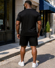 Big & Tall Men's Black Bottom American Flag Eagle Print Crewneck Short Sleeve T-Shirt Shorts Set
