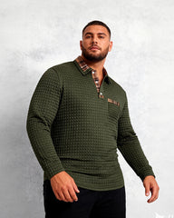 Big & Tall Men's Plaid Pocket Lapel Long Sleeve Polo M-3XL