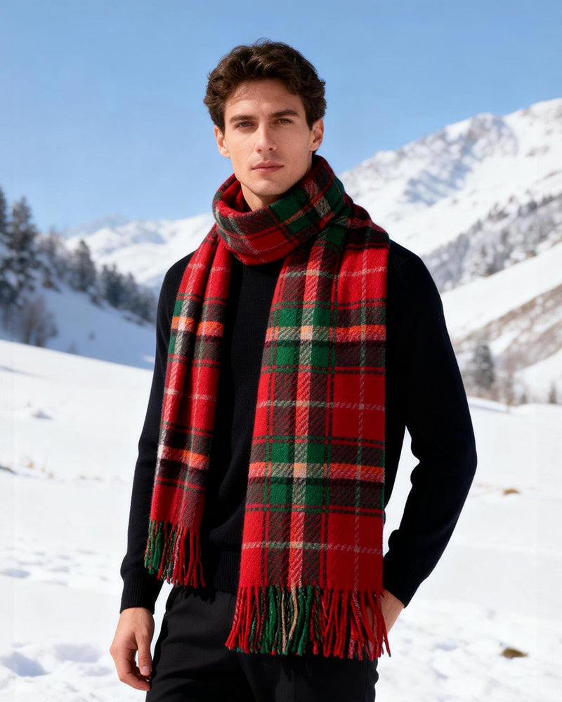 Autumn And Winter Christmas Red And Green Plaid Tassel Scarf Shawl